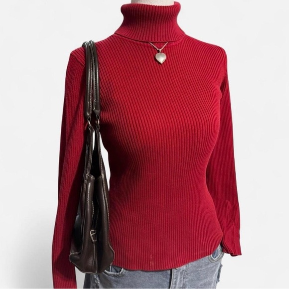 Vintage Lauren Ralph Lauren Ribbed Turtleneck Sweater - Red, Size Small - Picture 2 of 7